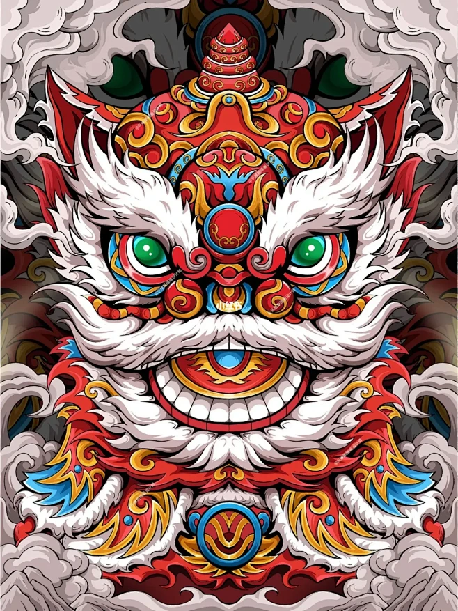 醒狮装饰画 | 醒狮｜五虎醒狮｜关羽狮-花瓣网