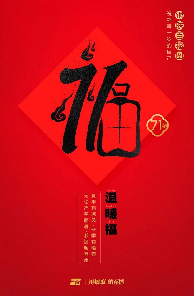 中国银联百福图，祝福1-100岁的人生
