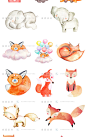 手绘可爱水彩森林动物猫兔子手绘插画PNG免扣手账网页设计素材图