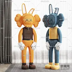 现代人物兔子雕塑3d模型