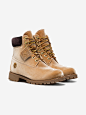 Off-White X Timberland velvet camel boots