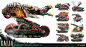 Scavenger's Vehicles - Concept-art - KAIJU, Vincent Turcot : Early explorations for the Tanks and battle vehicles used by the scavengers, Kaiju hunters, from our project currently in progress, Kaiju!