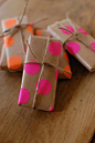 neon stickers gift wrap...easy way to jazz it up