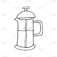 淘气press咖啡机涂鸦图标。手绘咖啡机图标矢量。涂鸦咖啡壶