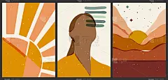 Rendy插图与几何形状，山，太阳。