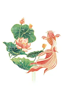 鱼与荷花  - 源文件下载【酷图网】鲤鱼,荷花,金鱼,素材,夏天,荷塘,古风,png,Photoshop,