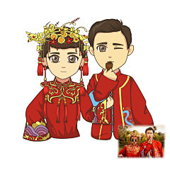 复古结婚情侣q版头像 日系厚涂真人漫画卡通形象设计 动漫插画设计/照片转手绘头像LOGO-淘宝网  #Q版# #二次元# #日本漫画# #经典#