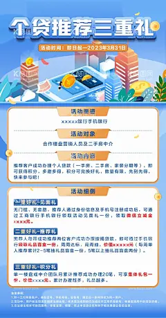 银行个贷主画面  - 源文件下载【酷图网】海报,银行,金融,贷款,信用卡,三重礼,见面礼,推荐礼,手机银行,金币,