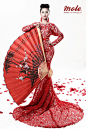 中国风美艳镂空红长裙创意设计