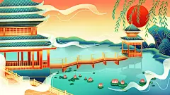 唯美渐变手绘大气高端创意国潮插画