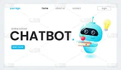 登陆页面模板上的在线助手机器人。网页的技术支持设计。一个虚拟帮助网站。向量的卡通插图