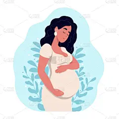 健康怀孕。漂亮的黑人孕妇抱着她的肚子.怀孕和生育的概念。健康怀孕。Doula,助产士,医生的病媒图解