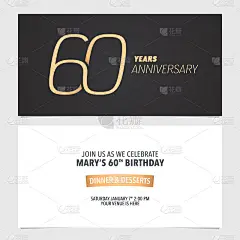 60周年纪念邀请卡矢量插图。设计模板元素