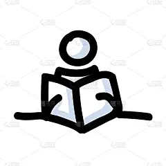 用书阅读简笔画人物。手绘孤立的人类涂鸦图标主题元素在平面颜色。学习，教育，文学，学习或英语概念。