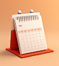 3d jpeg of red calendar flat illustration design concept render, in the style of light beige, mid-century illustration, flat, limited shading, isometric, orange, delicate materials, happenings