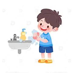 矢量插画卫生健康香皂洗手的男孩1高清模板免费下载-趣麦麦图