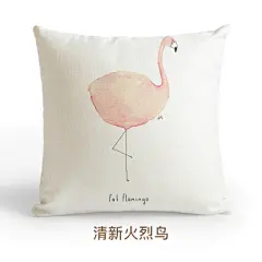 简约棉麻靠垫套抱枕手绘风格小动物火烈鸟羊驼卡通沙发办公室靠枕-淘宝网