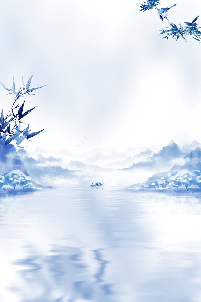 千库网_蓝色水墨山水意境中国风海报_背景编号5806559