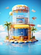 3d mockup summer stand free download, in the style of rendered in cinema4d, pop art-inspired visuals, hyper-realistic water, detailed world-building, sheet film, trompe l'oeil compositions, retro filters