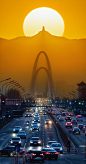 悬日，远方。北京，首钢新大桥。80-400镜头，时间与焦段合成。 2北京·新首钢大桥 ​​​​