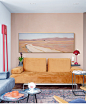 北欧抽象风景装饰画脏粉色客厅长横版沙发墙壁画简约卧室床头挂画-淘宝网