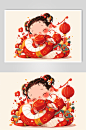 AI数字艺术新年蛇年卡通蛇插画