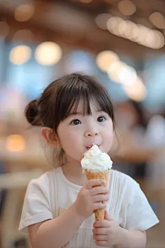 健康美食吃冰淇淋蛋糕的小孩