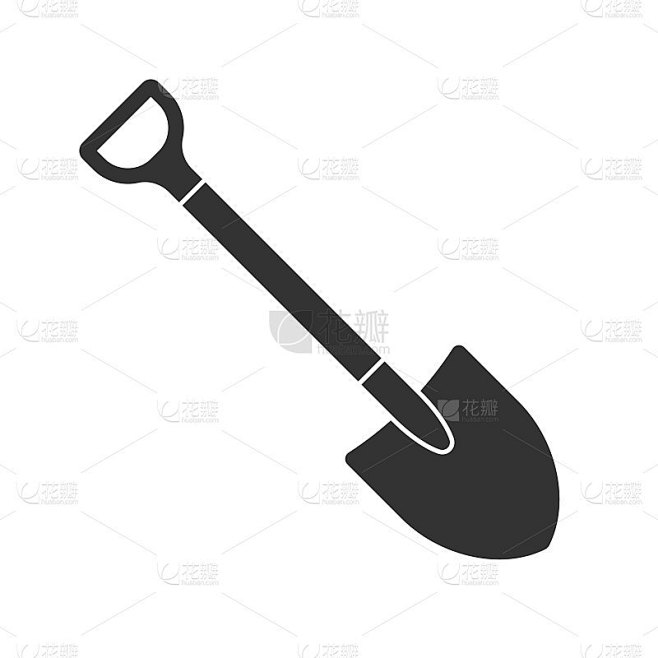 铲形状矢量图标。铁锹的象征。卡通工业工具标志标志。轮廓孤立在白色背景上。