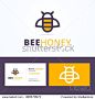 Bee honey logo and business card template. Linear bee sign with overlapping effect. Vector illustration in flat  line style for print or mobile.