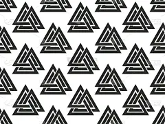 Valknut无缝模式。北欧符号，三个世界的交织。奥丁神的标志。挪威人的文化。维京符号印刷在纸上，旗