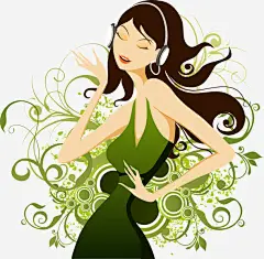 戴耳机听音乐的花纹美女插画免抠素材 矢量 设计图片 免费下载 页面网页 平面电商 创意素材 png素材