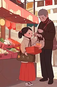 AI数字艺术新年春节年货节买年货插画
