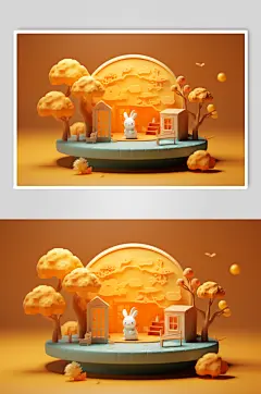 AI数字C4D中秋节月饼立体场景模型