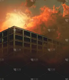 朦胧的老建筑和乌云，数字艺术风格，海报设计背景