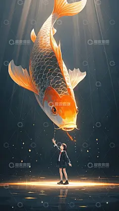 一个人伸手抚摸从天而降的锦鲤海报背景 高清模板免费下载-趣麦麦图