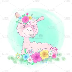 绘画插图,卡通,花环,美洲驼羊,可爱的,矢量,公主,自行车,儿童,沙漠