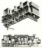 Paul Rudolph #axonometric and sectional perspective.  Tiled texturing lends itself to wonderful crosshatched shading.