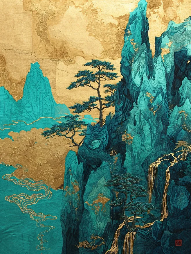 鎏金山水画海报-花瓣网