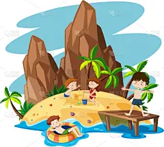 夏天,岛,儿女,节日,天空,沙子,女孩,城堡,男孩,鸡尾酒