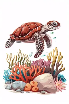 彩绘海洋生物海龟
