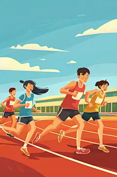 AI数字艺术扁平风校园运动会人物插画-众图网