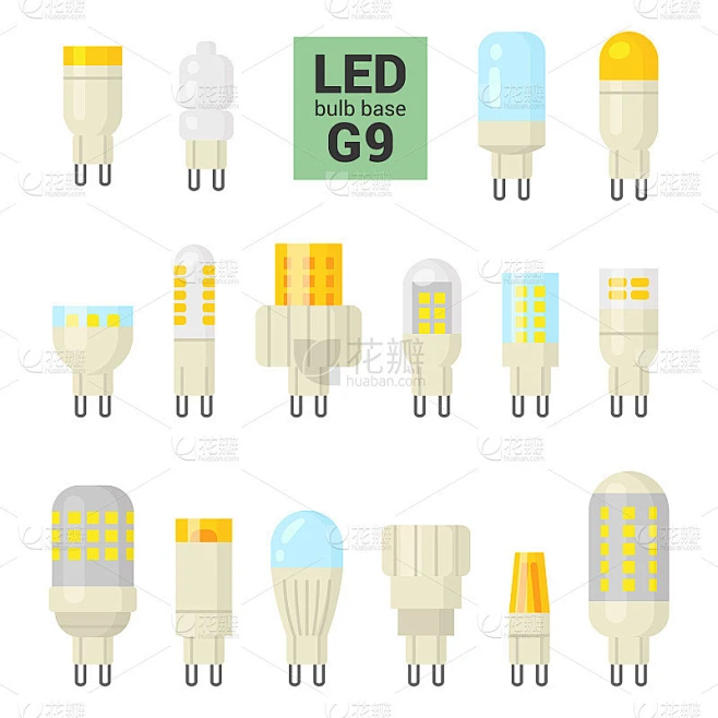 LED灯G9灯泡矢量彩色图标设置素材-花瓣网