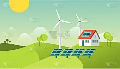 生态友好型现代住宅。绿色能源的插图。太阳能和地热能。向量的概念。