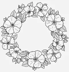黑白花环高清素材 植物 线条 花朵 花环 免抠png 设计图片 免费下载