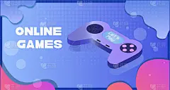 网络游戏的概念。操纵杆控制器。一个游戏概念，你的网站或广告的横幅模板。现代等距插图。