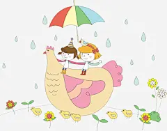 骑鸡的小孩高清素材 下雨 卡通 孩子 手绘 雨伞 骑鸡 免抠png 设计图片 免费下载