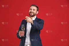 红色,青年男人,香槟,分离着色,美,贺卡,水平画幅,情人节,符号,标签