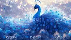 蓝孔雀  - 源文件下载【酷图网】插画,插图,壁纸,头像,背景,彩绘,色彩,画报,景物,虚拟,梦幻,美景,风景,风光,绝美,创意,漫画,CG,水彩,丙烯,油画,高清,仿真,鸟,孔雀,冰,冰块,雾,隐约,羽毛,鸟尾,神鸟,雀鸟