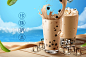 珍珠奶茶广告与海滩背景正版图片素材