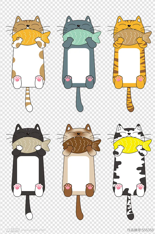 手绘卡通可爱猫咪书签素材